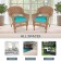 Honey Wicker Chair With Turquoise Cushion - Set of  2
