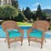 Honey Wicker Chair With Turquoise Cushion - Set of  2