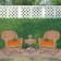 3pc Honey Rocker Wicker Chair Set With Orange Cushion