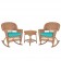 3pc Honey Rocker Wicker Chair Set With Turquoise Cushion