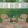 3pc Honey Rocker Wicker Chair Set With Steel Blue Cushion