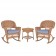 3pc Honey Rocker Wicker Chair Set With Steel Blue Cushion
