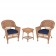 Honey Wicker Chair And End Table Set With Midnight Blue Chair Cushion