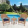 Honey Wicker Chair And End Table Set With Midnight Blue Chair Cushion