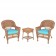 Honey Wicker Chair And End Table Set With Sky Blue Chair Cushion