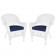 White Wicker Chair With Midnight Blue Cushion - Set of 2