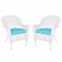 White Wicker Chair With Sky Blue Cushion - Set of 2