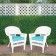White Wicker Chair With Sky Blue Cushion - Set of 2