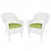 White Wicker Chair With Sage Green Cushion - Set of 2
