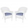 White Wicker Chair With Steel Blue Cushion - Set of 2