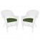 White Wicker Chair With Hunter Green Cushion - Set of 2