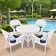 5pc White Wicker Dining Set - Midnight Blue Cushions