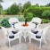 5pc White Wicker Dining Set - Midnight Blue Cushions