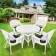 5pc White Wicker Dining Set - Black Cushions