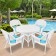 5pc White Wicker Dining Set - Sky Blue Cushions