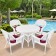 5pc White Wicker Dining Set - Red Cushions