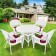5pc White Wicker Dining Set - Red Cushions