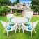 5pc White Wicker Dining Set - Turquoise Cushions