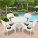 5pc White Wicker Dining Set - Hunter Green Cushions