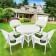 5pc White Wicker Dining Set - Hunter Green Cushions