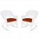 White Rocker Wicker Chair with Brick Red Cushion-  Set of 2