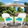 White Rocker Wicker Chair with Turquoise Cushion-  Set of 2
