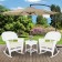 3pc White Rocker Wicker Chair Set With Ivory Cushion