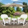 3pc White Rocker Wicker Chair Set With Tan Cushion