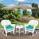 3pc White Rocker Wicker Chair Set With Turquoise Cushion