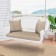 White Resin Wicker Porch Swing with Tan Cushion