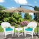 White Wicker Chair And End Table Set With Turquoise Chair Cushion