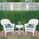 White Wicker Chair And End Table Set With Steel Blue Chair Cushion