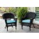 Black Wicker Chair With Sky Blue Cushion - Set of 2