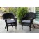 Black Wicker Chair With Steel Blue Cushion - Set of 2