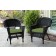 Black Wicker Chair With Hunter Green Cushion - Set of 2