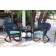 3pc Black Rocker Wicker Chair Set With Sky Blue Cushion