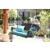 Black Resin Wicker Porch Swing with Sky Blue Cushion