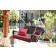 Black Resin Wicker Porch Swing with Red Cushion