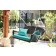 Black Resin Wicker Porch Swing with Turquoise Cushion