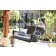 Black Resin Wicker Porch Swing with Steel Blue Cushion