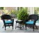 Black Wicker Chair And End Table Set With Sky Blue Cushion