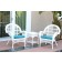 3pc Santa Maria White Wicker Chair Set - Sky Blue Cushions