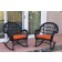 Santa Maria Black Wicker Rocker Chair with Orange Cushion - Set of 2