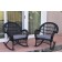 Santa Maria Black Wicker Rocker Chair with Steel Blue Cushion - Set of 2