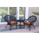 3pc Santa Maria Black Wicker Chair Set - Orange Cushions