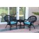 3pc Santa Maria Black Wicker Chair Set - Sky Blue Cushions