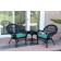 3pc Santa Maria Black Wicker Chair Set - Turquoise Cushions