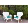 Set of 2 Windsor White Resin Wicker Chair with Turquoise Cushion