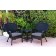 Windsor Black Wicker Chair And End Table Set With Steel Blue Chair Cushion