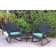 Windsor Black Wicker Rocker Chair And End Table Set With Sky Blue Chair Cushion